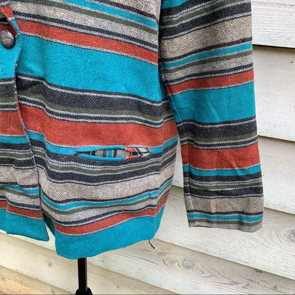 Vintage 80s Wool Blend Striped Print Collared V-Neck Long Sleeve Casual Jacket - Picture 12 of 16